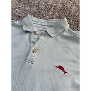 Tommy Bahama Shirt Mens Soft Knit Light Blue Short Sleeve Polo Size Small